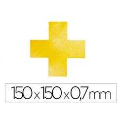 Simbolo adhesivo durable pvc forma de cruz para delimitacion suelo amarillo 150x150x0,7 mm pack de 10 - Imagen 1