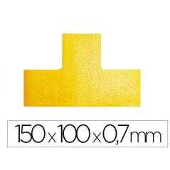 Simbolo adhesivo durable pvc forma t para delimitacion suelo amarillo 150x100x0,7 mm pack de 10 unidades - Imagen 1