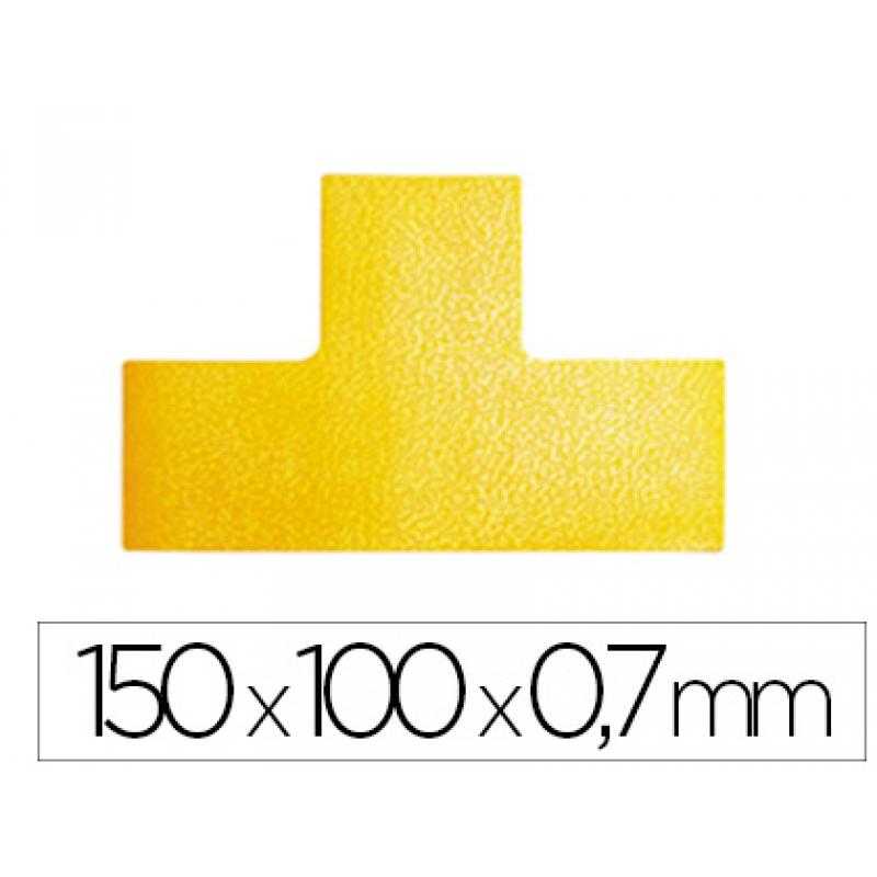 Simbolo adhesivo durable pvc forma t para delimitacion suelo amarillo 150x100x0,7 mm pack de 10 unidades - Imagen 1