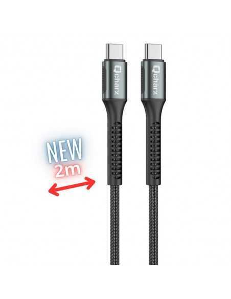 Cable qcharx prague usb tipo c - 2m - aleacion de aluminio negro cordon de tela suave