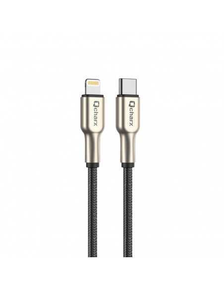 Cable qcharx new york tipo c a lightning 3a - 1 m - zinc metÃ¡lico cordÃ³n plateado blindado