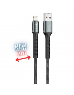 Cable qcharx prague lightning usb tipo a - 2m - aleacion de aluminio negro cordon de tela suave