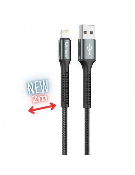 Cable qcharx prague lightning usb tipo a - 2m - aleacion de aluminio negro cordon de tela suave