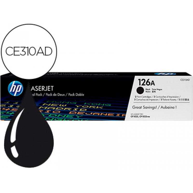 Tóner hp láserjet pro 126a cp1025 cp1025nw negro pack de 2 unidades 1600 paginas - Imagen 1