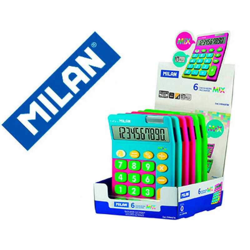 Calculadora milan mix 10 dígitos expositor de 6 unidades colores surtidos - Imagen 1
