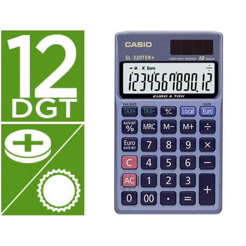 Calculadora casio sl-320ter bolsillo 12 dígitos tax +/- conversion moneda tecla doble cero color azul - Imagen 1