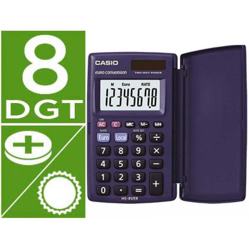 Calculadora casio hs-8ver bolsillo 8 dígitos conversion moneda con tapa color azul - Imagen 1