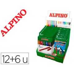 Rotulador alpino standard caja de 12 colores expositor de 12 unidades + 6 cajas lápices de colores alpino 654 - Imagen 1