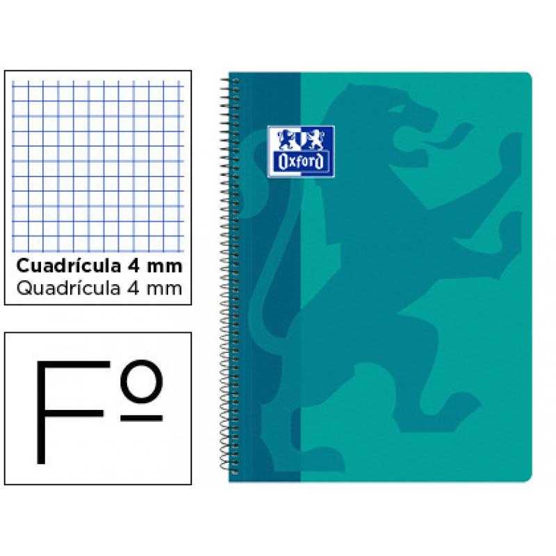 Cuaderno espiral oxford school classic tapa polipropileno folio 80 hojas cuadro 4 mm con margen aqua
