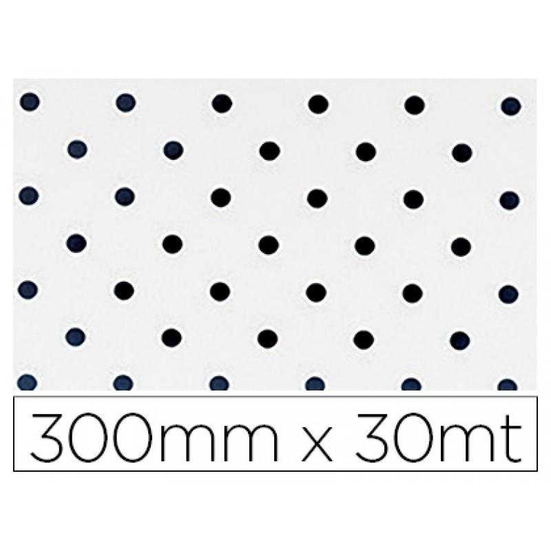 Papel fantasía colibri simple mate blanco con puntos bobina 300 mm x 30 mt - Imagen 1