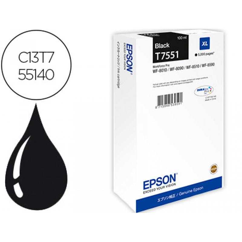 Ink-jet epson t551 workforce pro wf-8010 / wf-8090 / wf-8090 d3twc / wf-8510 / wf-8590 / wf-8590 negro 5.000 - Imagen 1