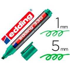 Rotulador edding marcador permanente 330 verde punta biselada 1-5 mm recargable - Imagen 1