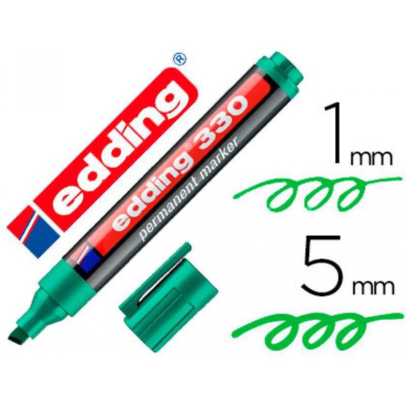 Rotulador edding marcador permanente 330 verde punta biselada 1-5 mm recargable - Imagen 1