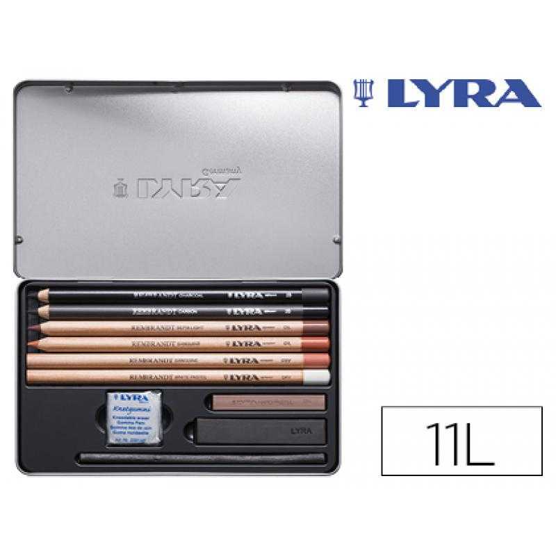 Lápices lyra rembrandt monocromo con accesorios para esbozos caja metálica de 11 unidades - Imagen 1