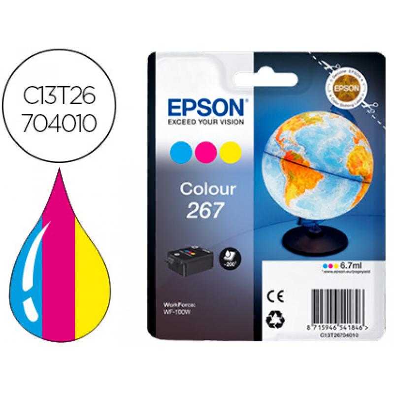 Ink-jet epson t267 wf-100w tricolor 200 paginas - Imagen 1