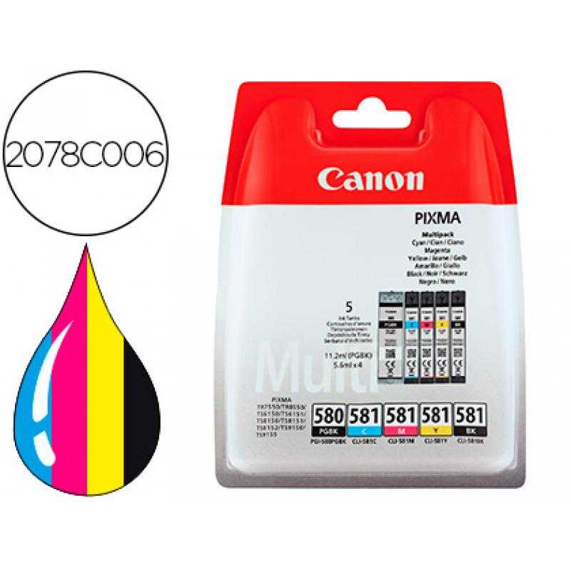 Ink jet canon pgi-580/cli-581 pixma para ts6150 / ts8150 / tr7550 / tr8550 multipack negro amarillo cian magenta - Imagen 1