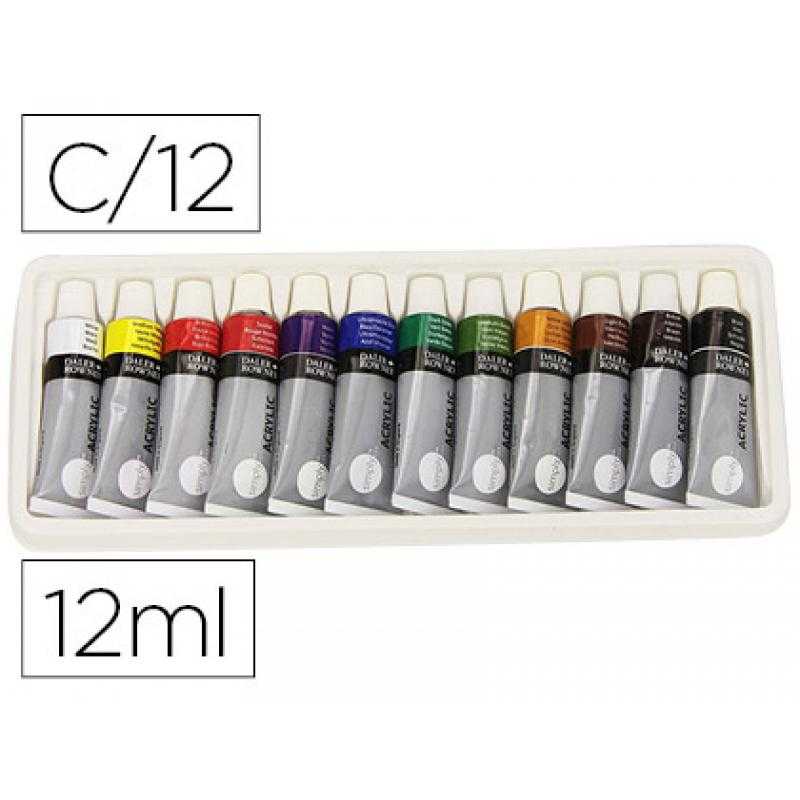 Pintura acrílica daler rowney simply caja de 12 colores surtidos tubo de 12 ml - Imagen 1