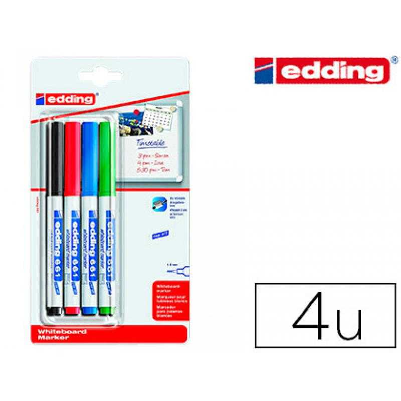 Rotulador edding para pizarra blanca 661 punta redonda 1-2 mm blister de 4 unidades colores surtidas recargable - Imagen 1