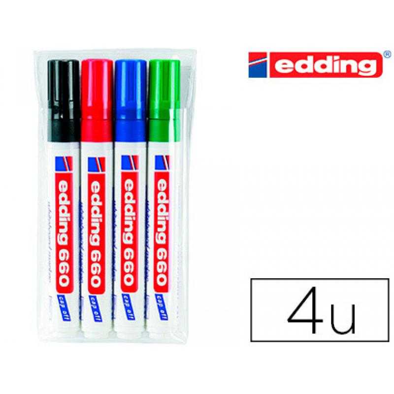 Rotulador edding para pizarra blanca 660 blister de 4 unidades colores surtidos recargable - Imagen 1