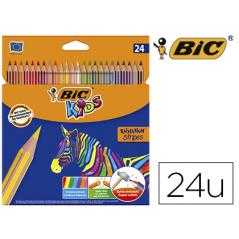 Lápices de colores bic evolution stripes caja de 24 colores surtidos - Imagen 1