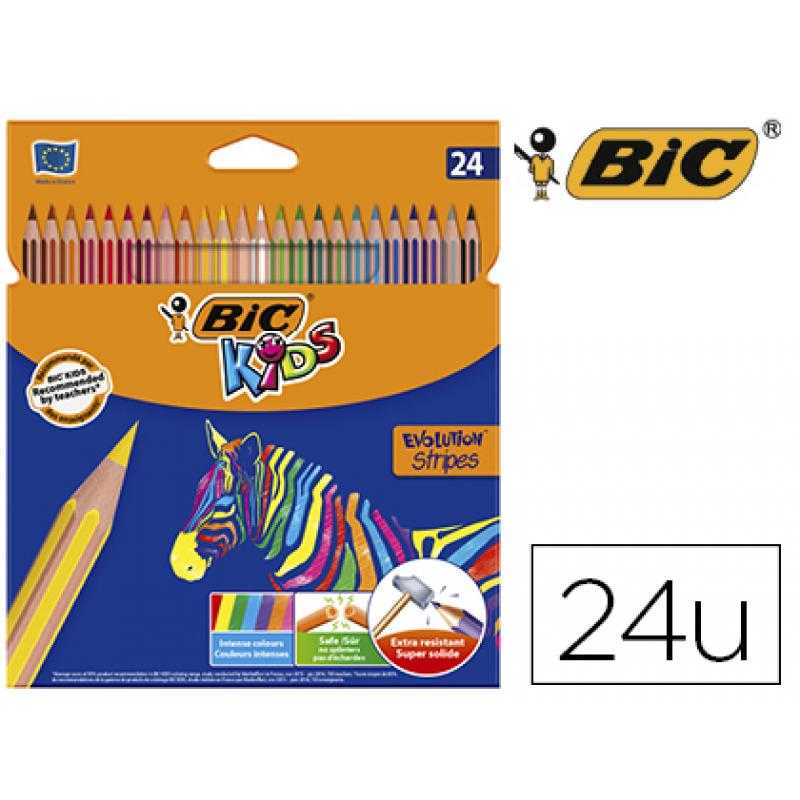 Lápices de colores bic evolution stripes caja de 24 colores surtidos - Imagen 1