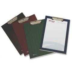 Portanotas pardo cartón forrado pvc folio con pinza metálica verde