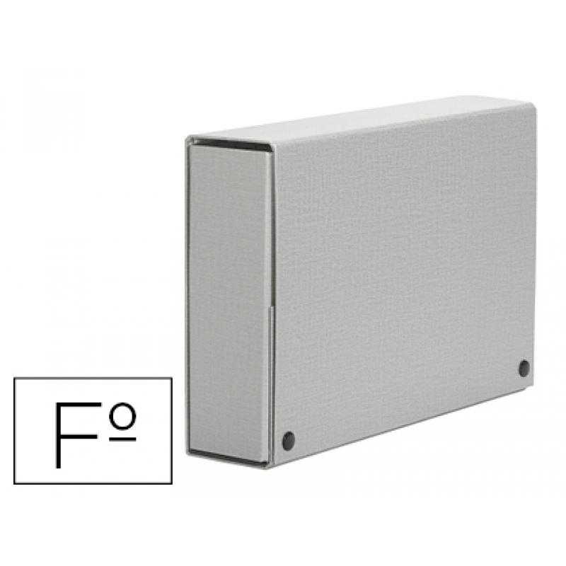 Carpeta proyectos pardo folio lomo 90 mm cartón forrado gris con broche