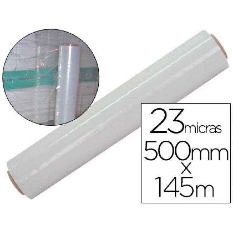 Film extensible manual bobina -ancho 500 mm. -largo 145 mt espesor 23 micras transparente