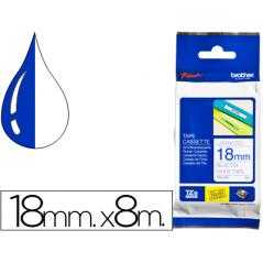 Cinta brother tze-243 laminada azul-blanco 18 mm 8mts