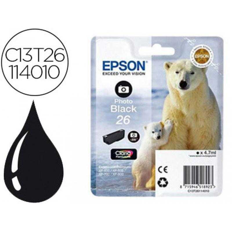 Cartucho epson 26 xp600 / 605 / 700 / 800 negro 200 pag