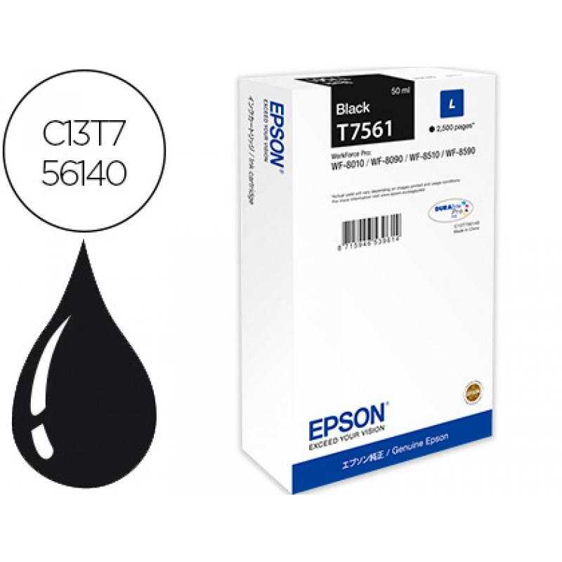 Cartucho epson t7561 negro l wf-8010dw / 8090d3twc / 8510dwf / 8590dwf capacidad 2500 pag