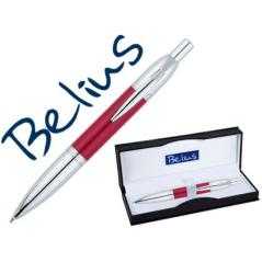 Bolígrafo belius perpignan lacado rojo con adornos cromados en estuche