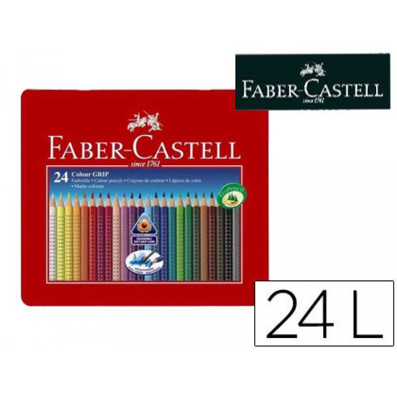 Lápices de colores faber castell acuarelable colour grip triangular caja metálica de 24 colores surtidos