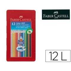 Lápices de colores faber castell acuarelable colour grip triangular caja metálica de 12 colores surtidos
