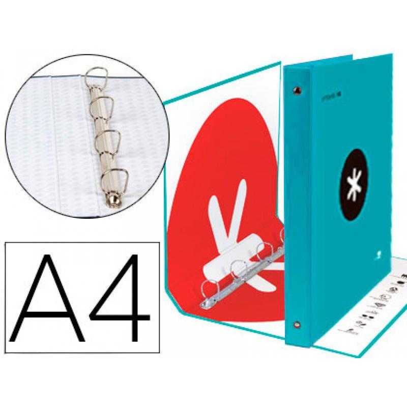 Carpeta 4 anillas 40 mm mixtas liderpapel antartik a4 forrada color turquesa
