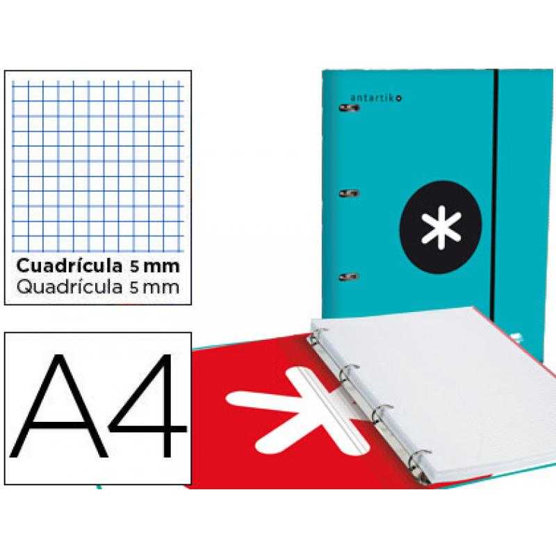 Carpeta con recambio liderpapel antartik a4 cuadro 5 mm forrada 4 anillas 25mm color turquesa