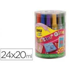 Purpurina pegamento uhu glitter glue mix bote 24 unidades colores surtidos 20 ml