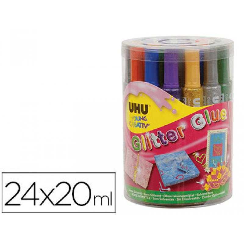 Purpurina pegamento uhu glitter glue mix bote 24 unidades colores surtidos 20 ml