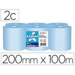 Papel secamanos amoos 2 capas 200 mm x 100 mt color azul paquete de 6 rollos
