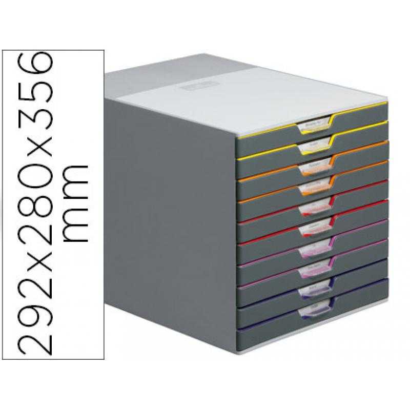Fichero cajones de sobremesa durable varicolor apilables 10 cajones plástico 292x280x356 mm