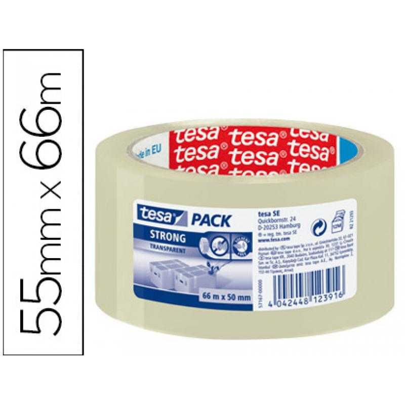 Cinta adhesiva tesa transparente strong 66 mt x 50 mm para embalaje bajo ruido
