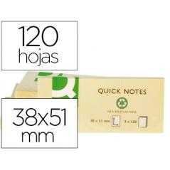 Bloc de notas adhesivas quita y pon q-connect 38x51 mm papel reciclado amarillo con 100 hojas