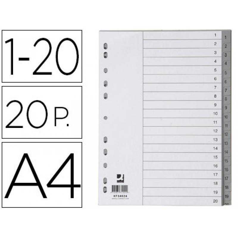 Separador numerico q-connect plástico 1-20 juego de 20 separadores din a4 multitaladro
