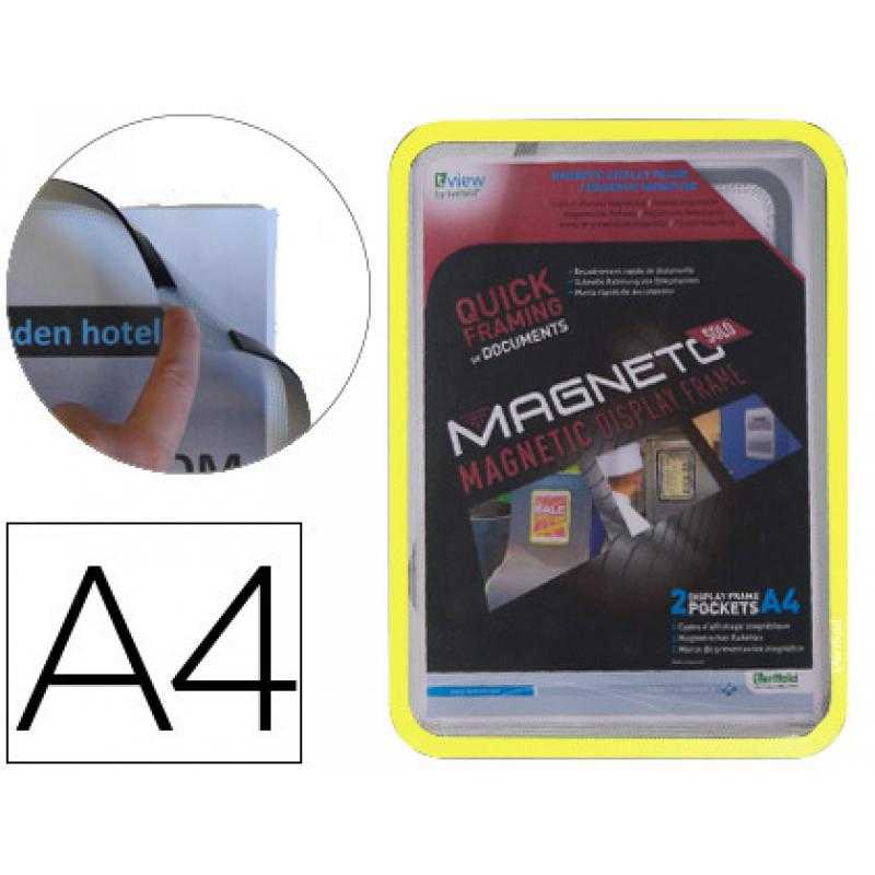 Marco porta anuncios tarifold magneto din a4 con 4 bandas magnéticas en el dorso color amarillo pack de 2 unidades