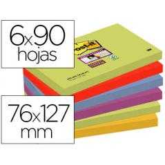 Bloc de notas adhesivas quita y pon post-it super sticky 76x127 mm con 90 hojas pack de 6 bloc colores surtidos