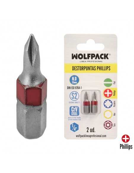 Puntas Largas Destornillador Phillips Nº 0 (2 Piezas). Acero S2 al Cromo Vanadio. Puntas Hexagonales, Destorpuntas,