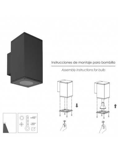 Lampara Aplique Doble GU10 IP65 Negro