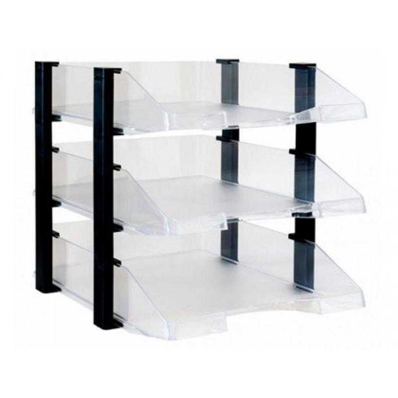 Bandeja sobremesa archivo 2000 plástico transparente con elevadores negro conjunto de 3 bandejas 280x285x350 mm