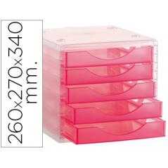 Fichero cajones de sobremesa q-connect 260x270x340 mm apilables 5 cajones rosa translucido