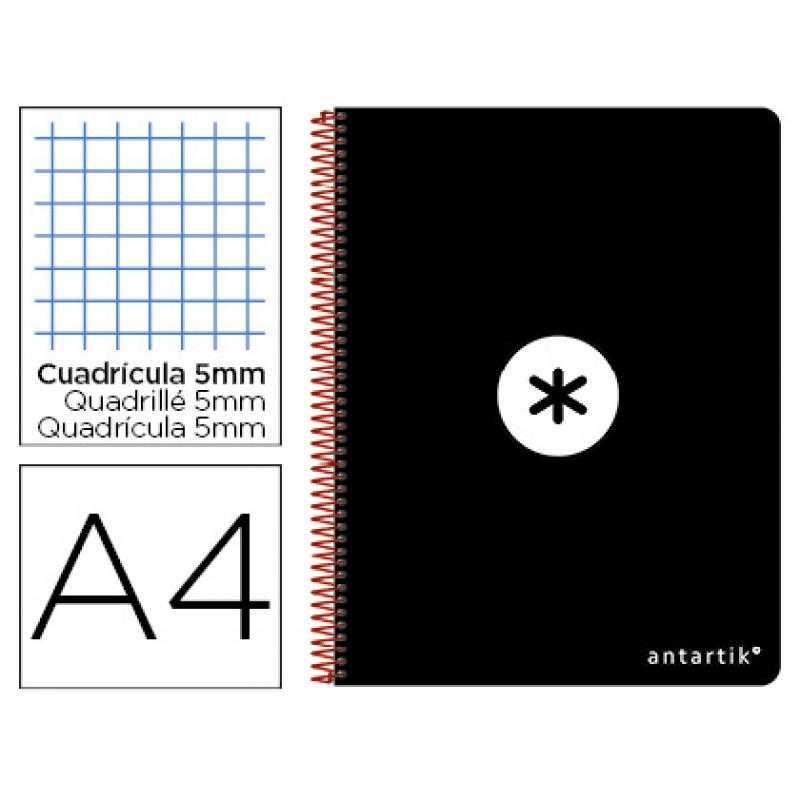 Cuaderno espiral liderpapel a4 antartik tapa dura 80h 100 gr cuadro 5mm color negro